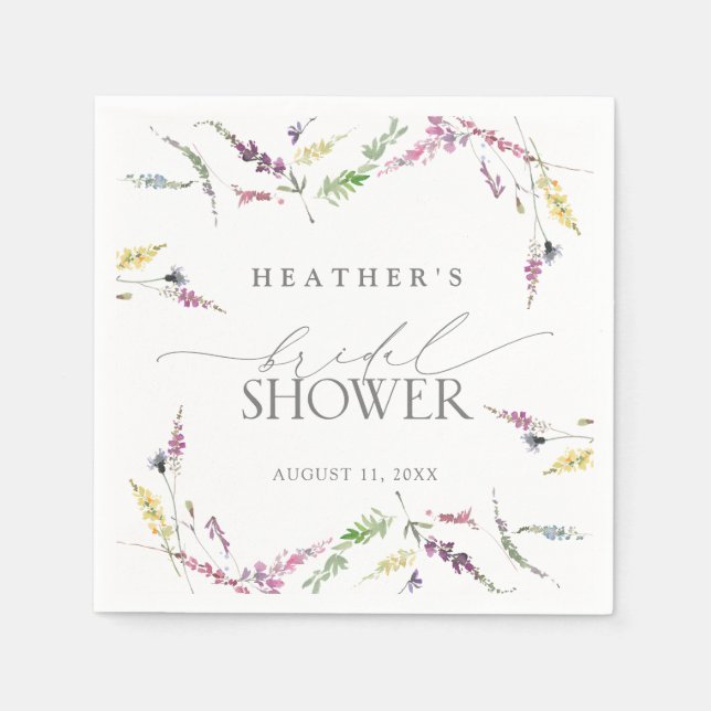 Elegant Wildflower Watercolor Floral Bridal Shower Napkin (Front)