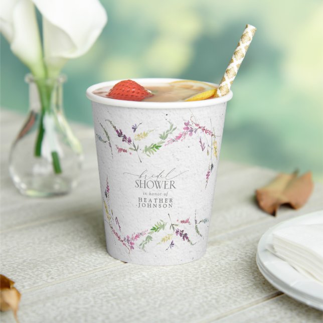 Elegant Wildflower Watercolor Floral Bridal Shower Paper Cups (Insitu)