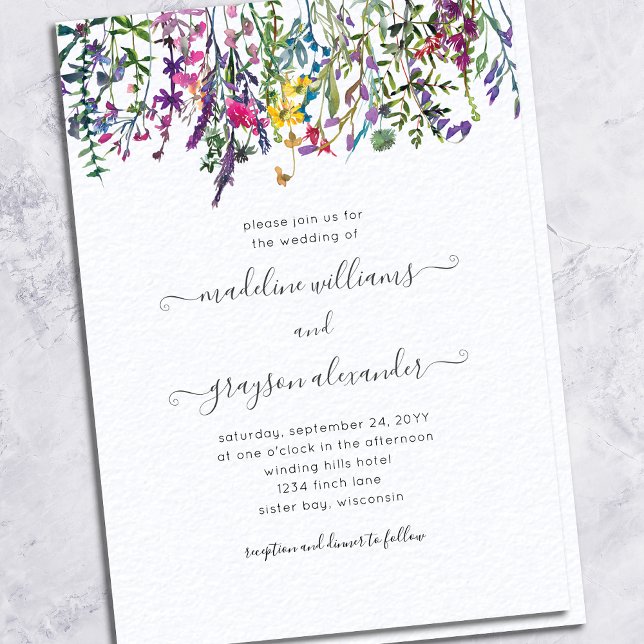 Elegant Wildflower Watercolor Floral Wedding Invitation (Creator Uploaded)