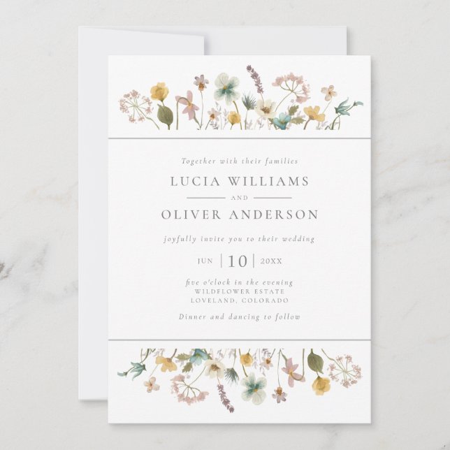 Elegant Wildflower Watercolor Floral Wedding Invitation (Front)