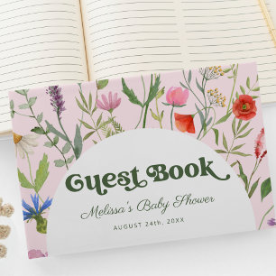 Elegant Wildflower Watercolor Pink Baby Shower Guest Book