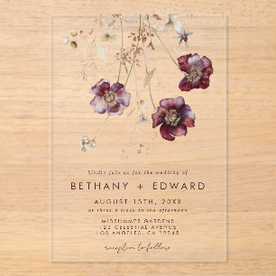 Elegant Wildflower Wedding Acrylic Invitations
