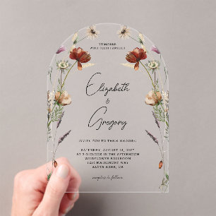 Elegant Wildflower Wedding Acrylic Invitations