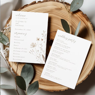 Elegant Wildflower Wedding Ceremony Program Card