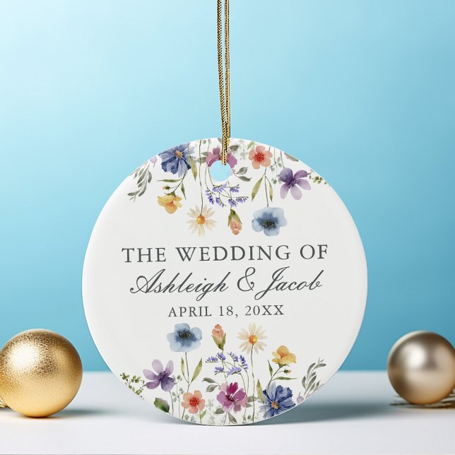 Elegant Wildflower Wedding Customised Christmas Ceramic Tree Decoration (Creator Uploaded)