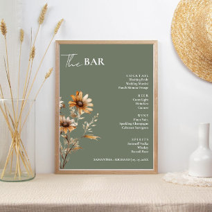 Elegant Wildflower Wedding Drinks Bar Menu  Poster