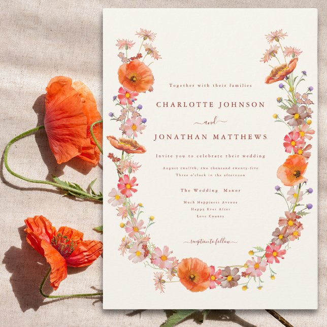 Elegant Wildflower Wedding Invitation (Elegant wildflower wreath wedding invitation )
