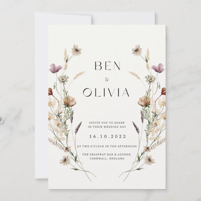 Elegant wildflower wedding invitation (Front)