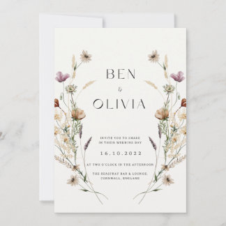 Elegant wildflower wedding invitation
