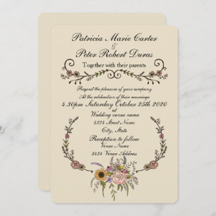 Elegant Wildflower Wedding Invitation.5" x 7" Card