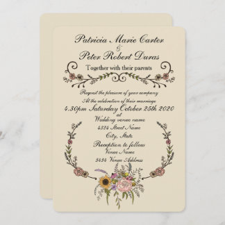 Elegant Wildflower Wedding Invitation.5" x 7" Card