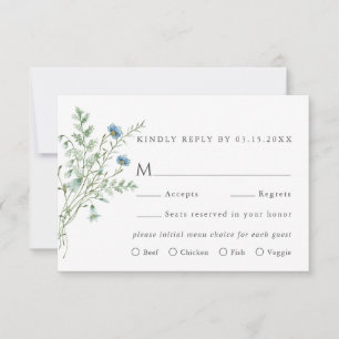 Elegant Wildflower Wedding Meal Choice RSVP Card
