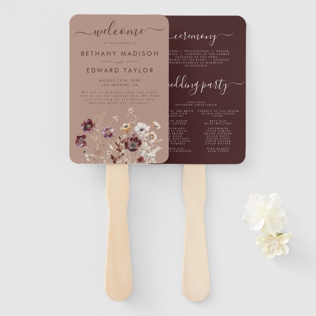 Elegant Wildflower Wedding Program Hand Fan (Front and Back)