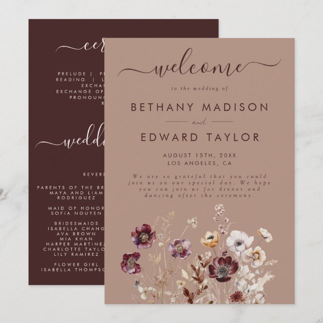 Elegant Wildflower Wedding Programme (Front/Back)