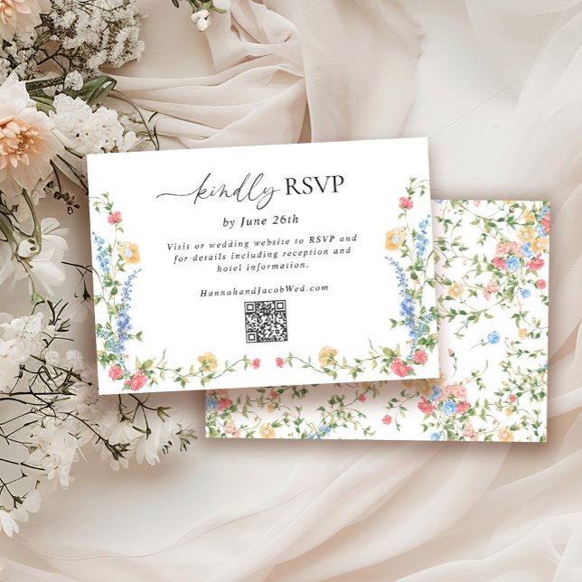Elegant Wildflower Wedding QR Code RSVP Card (Creator Uploaded)
