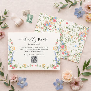 Elegant Wildflower Wedding QR Code RSVP Card