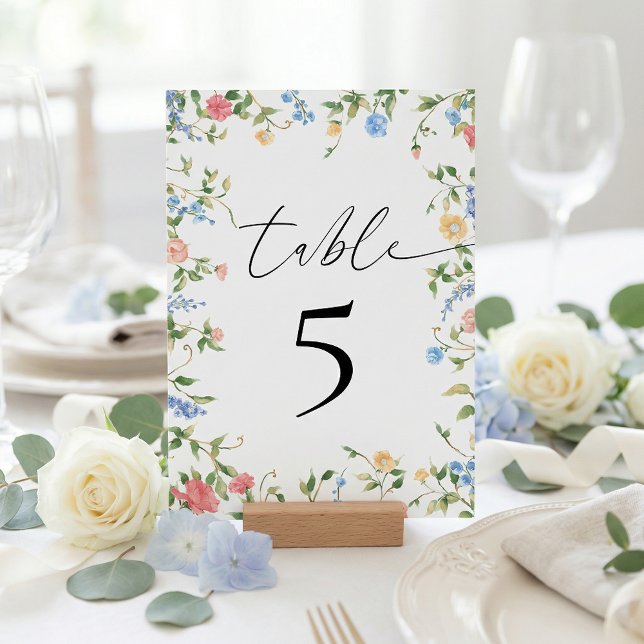 Elegant Wildflower Wedding Reception Table Number (Creator Uploaded)