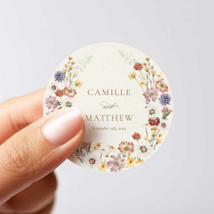 Elegant Wildflower Wedding Round Sticker