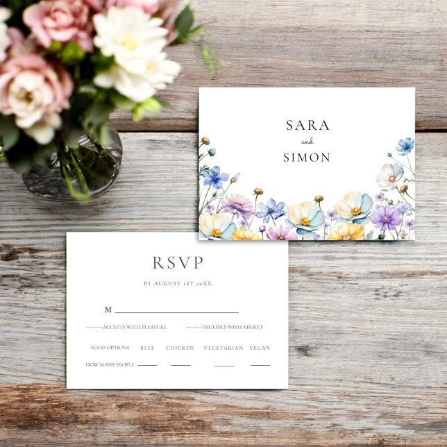 Elegant Wildflower Wedding RSVP  Card (elegant wildflower fully editable wedding rsvp card )