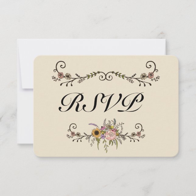 Elegant Wildflower Wedding RSVP Matte 3.5" x 5" (Front)