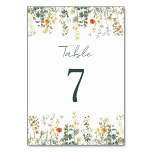 Elegant Wildflower Wedding Table Number