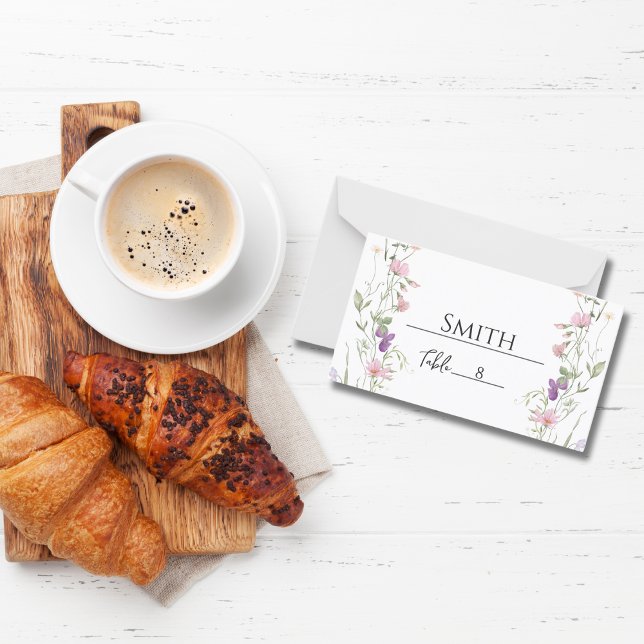 Elegant Wildflower Wedding Table Placeholder Card (Custom table card framed in blush and lavender wildflowers—perfect for romantic garden weddings.

)