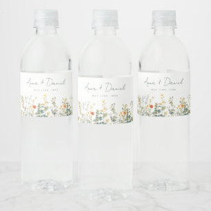 Elegant Wildflower Wedding Water Bottle Label