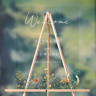 Elegant Wildflower Wedding Welcome Acrylic Sign
