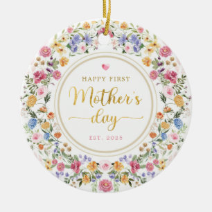 Elegant Wildflower Wreath 1st Mother's Day Gift Ceramic Tree Decoration