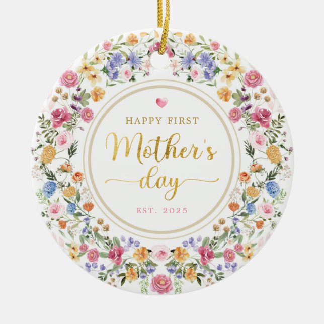 Elegant Wildflower Wreath 1st Mother's Day Gift Ceramic Tree Decoration (Front)