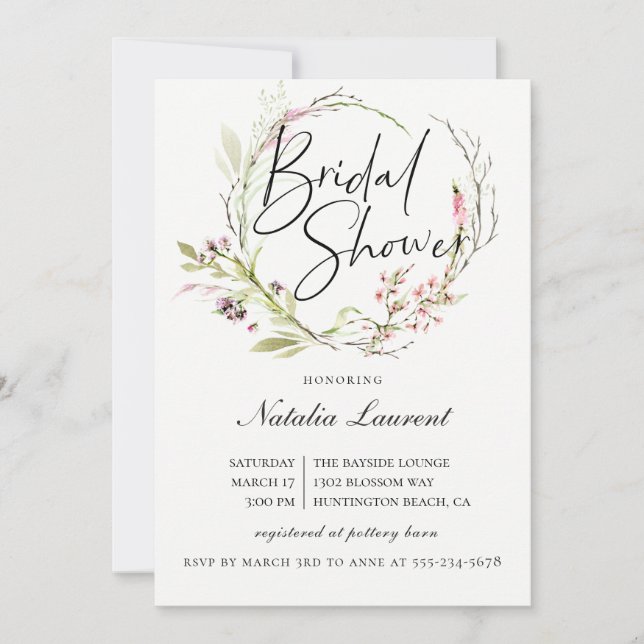 Elegant Wildflower Wreath Bridal Shower Invitation (Front)