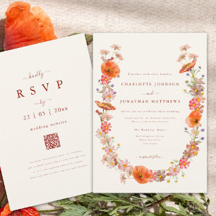 Elegant Wildflower Wreath Fall Wedding Invitation