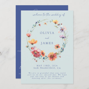 Elegant Wildflower Wreath Summer Wedding Welcome Programme