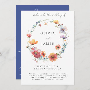 Elegant Wildflower Wreath Summer Wedding Welcome Programme