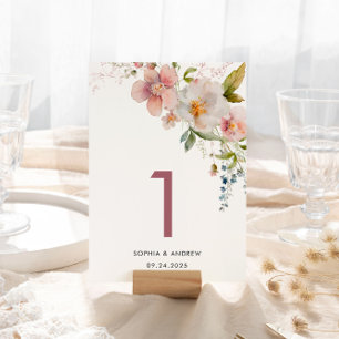 Elegant Wildflowers 1 Wedding Table Number