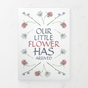 Elegant Wildflowers, 3 Photo Collage Baby Birth Tri-Fold Announcement