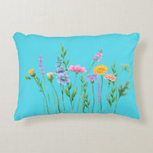 Elegant Wildflowers Accent Pillow - Blue