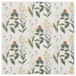 Elegant Wildflowers and Thistles Nature Lover Fabric