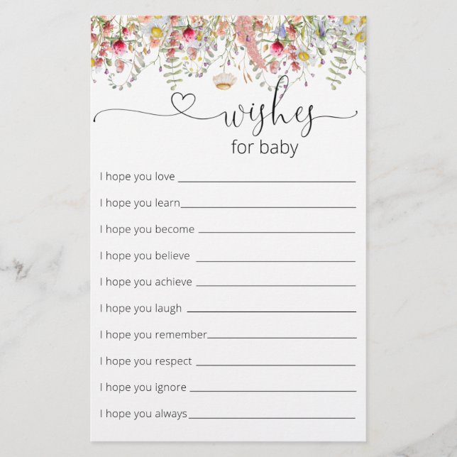 Elegant Wildflowers Baby Shower Wishes For Baby (Front)
