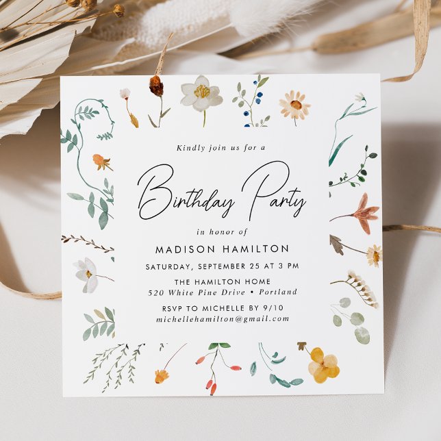 Elegant Wildflowers Birthday Invitation (Creator Uploaded)