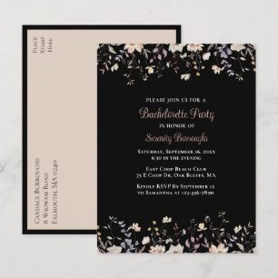 Elegant Wildflowers Black Boho Bachelorette Party Invitation Postcard