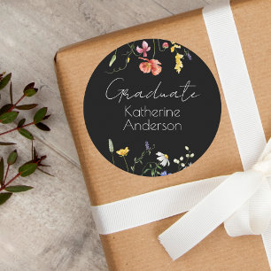 Elegant Wildflowers Black Graduate Envelope Seals