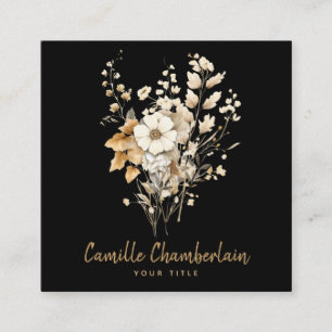 Elegant Wildflowers Black Square Business Card