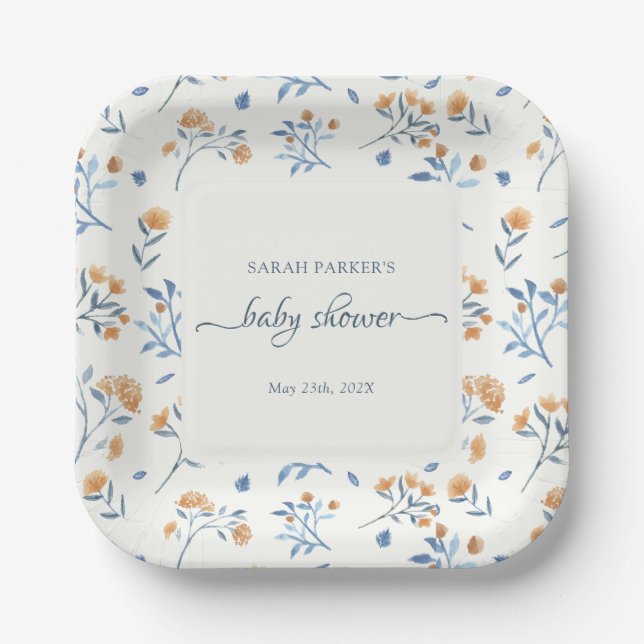 Elegant Wildflowers Boho Baby Shower  Paper Plate (Front)
