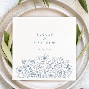 Elegant Wildflowers Boho Dusty Blue Wedding Napkin