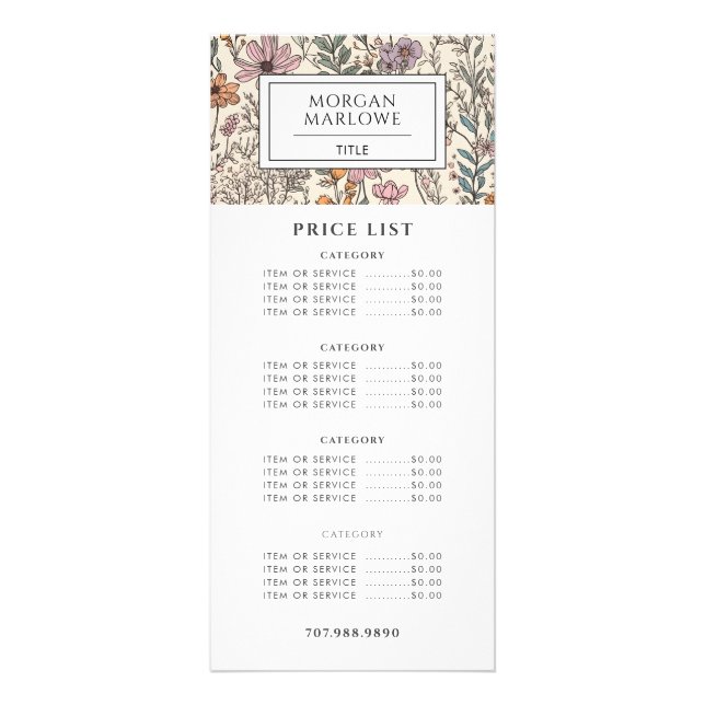 Elegant Wildflowers Botanical Business Rack Card (Front)