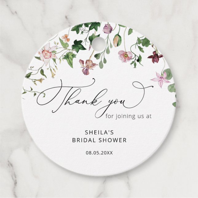 Elegant Wildflowers Bridal Shower Favour Tags (Front)