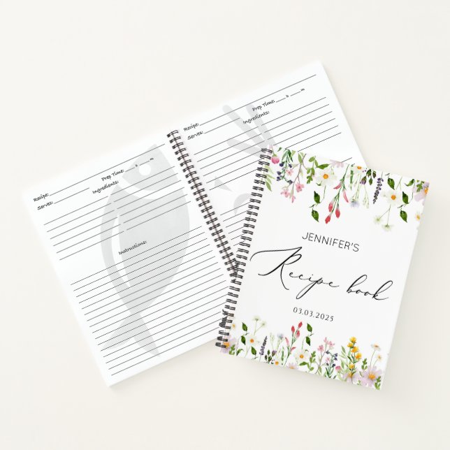Elegant wildflowers bridal shower recipe book (Inside)