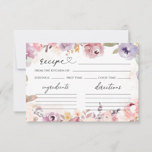 Elegant wildflowers bridal shower recipe card (Front)