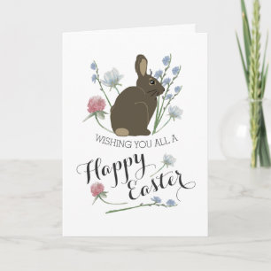 Elegant Wildflowers & Brown Bunny, Easter Card
